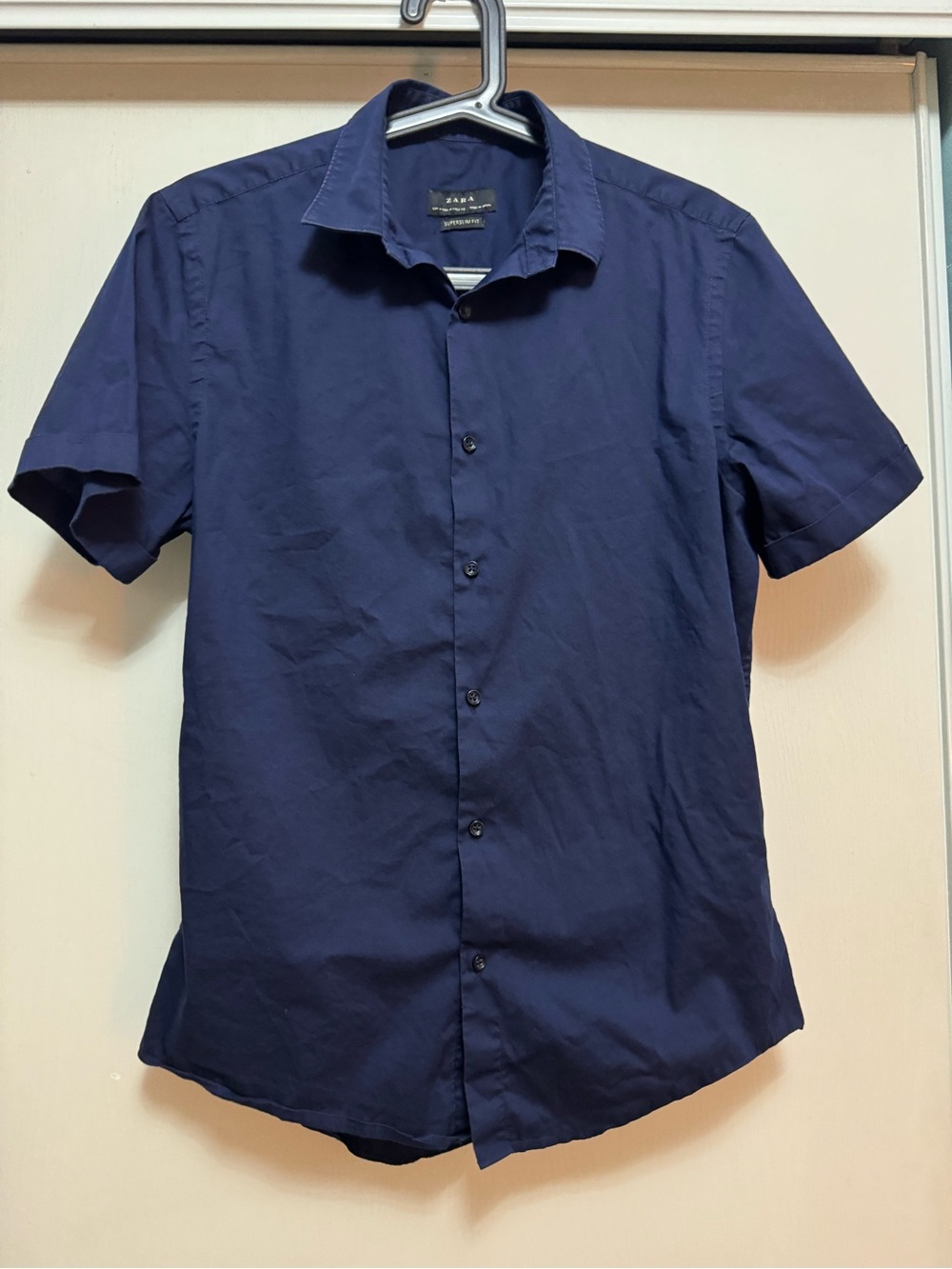 Zara Navy Blue Short Sleeve Collared Shirt - M